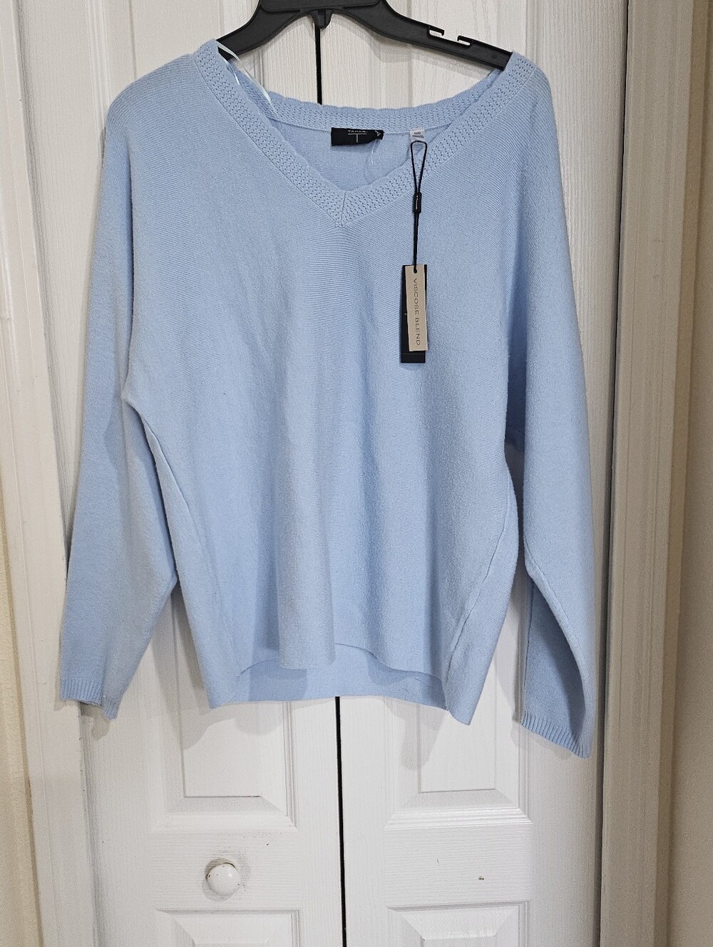 Tahari Women’s M Skyfall Blue V-Neck Viscose Blend Sweater NWT. - Picture 4 of 12
